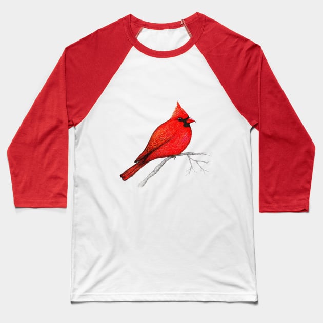 Northern cardinal pen drawing Baseball T-Shirt by Bwiselizzy